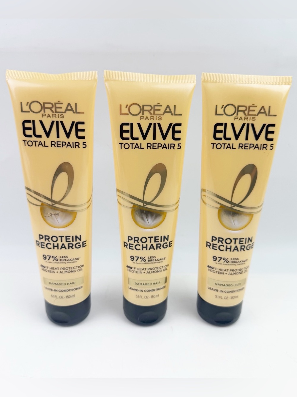 3 L'Oreal Elvive Total Repair Protein Recharge Leave Hair Conditioner 5.1 oz ea